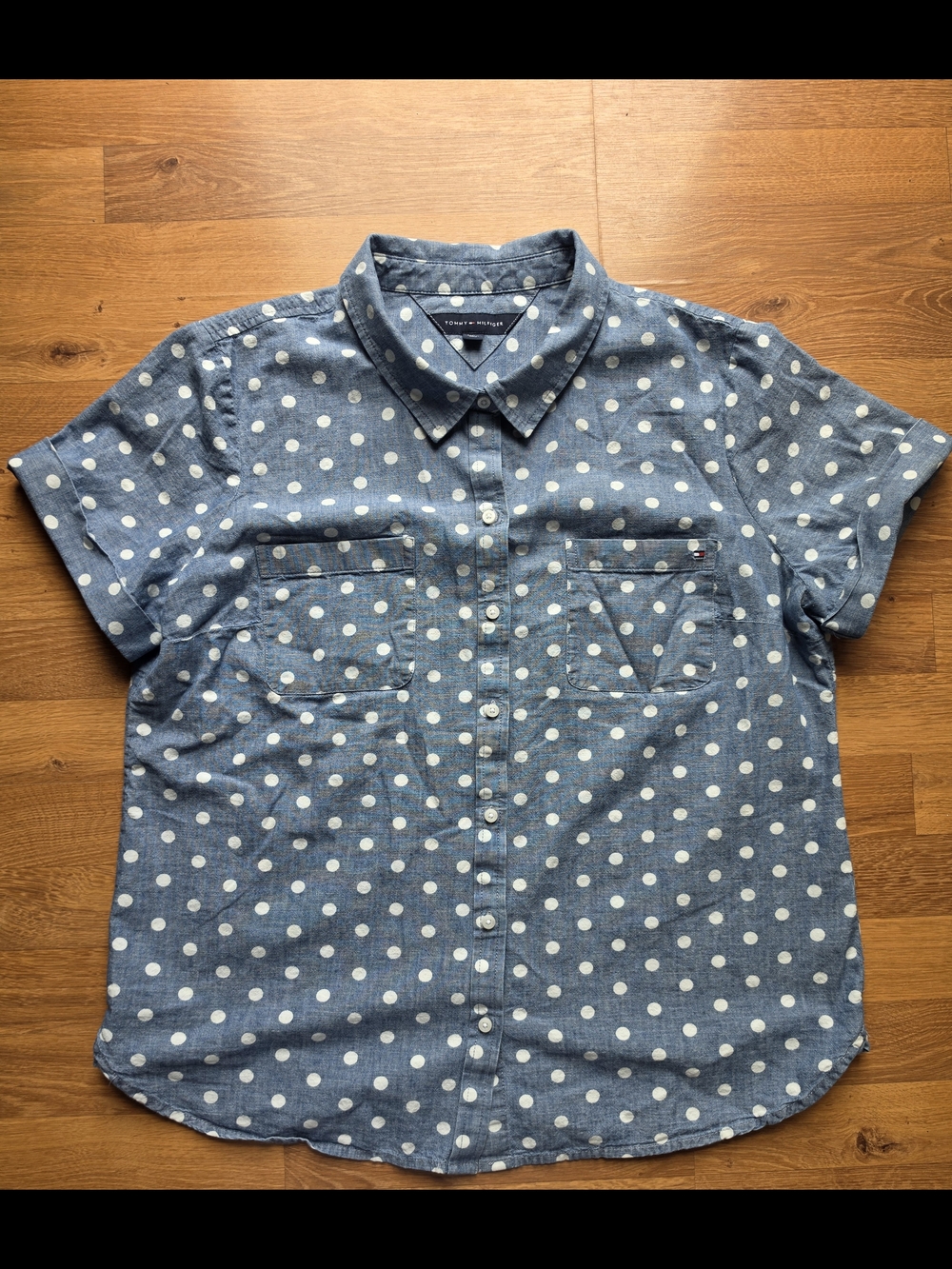 Tommy Hilfiger Blue Polka Dot Short Sleeve Button-Down Shirt